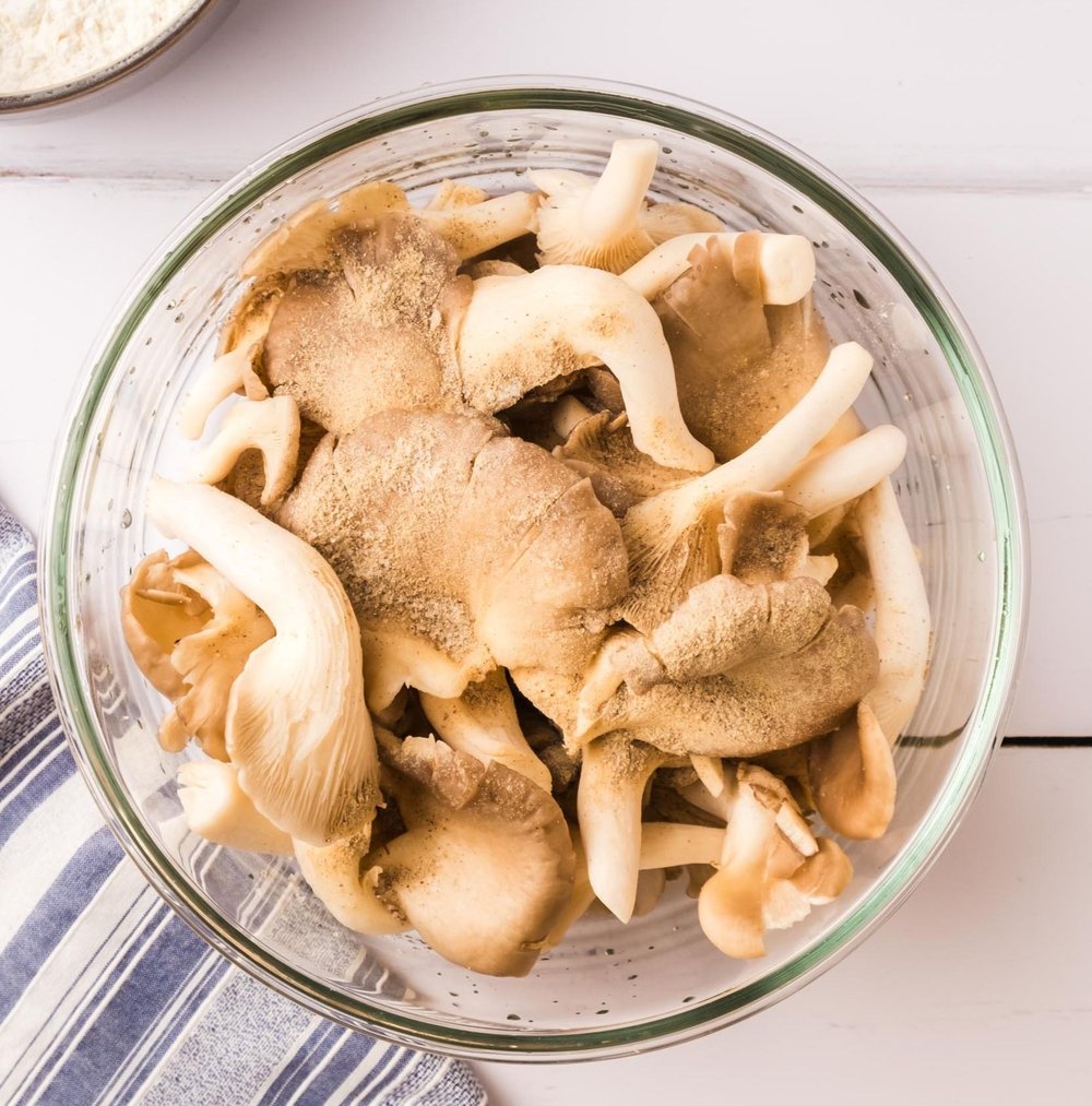 Oyster mushrooms tossed with salt and pepper.
